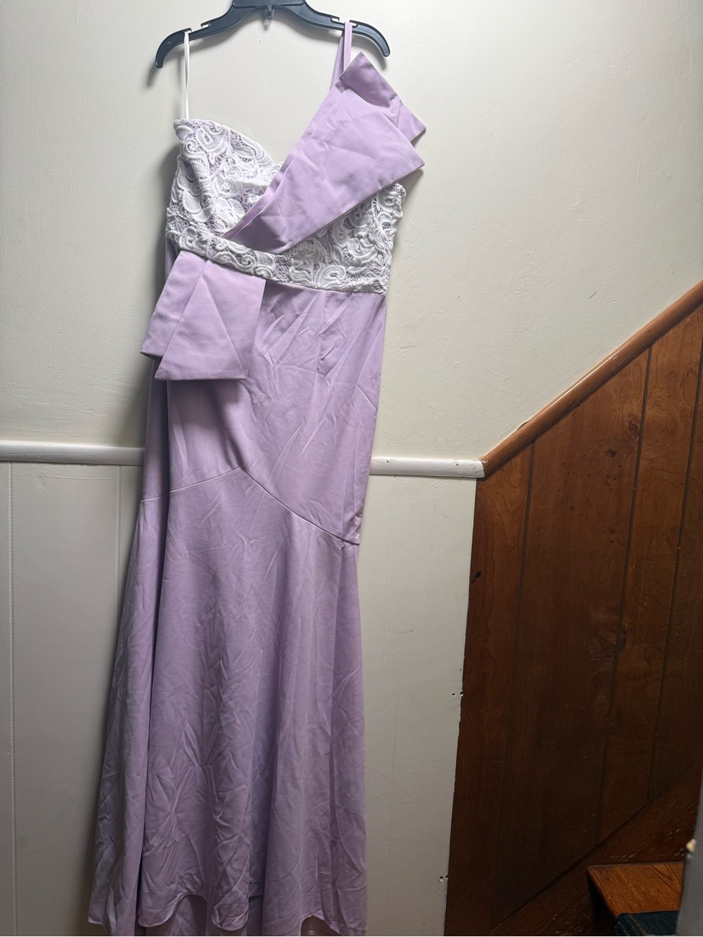 Lavender Lace Bodice One Shoulder Evening Dress